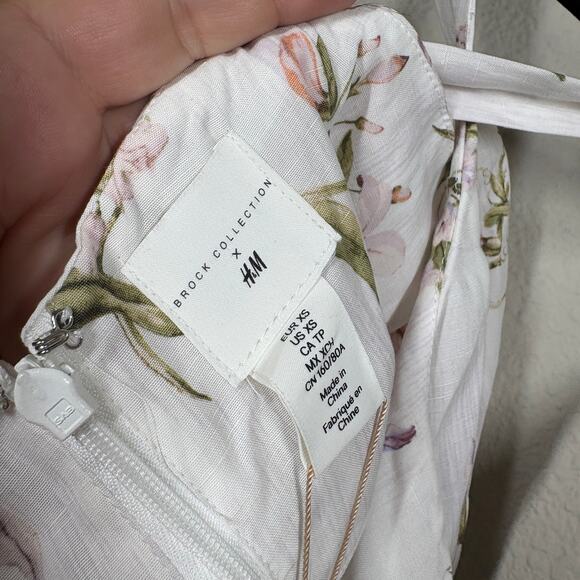 H&M Brock Collection XS Maxi Summer Dress White Floral Linen Blend Sleeveless - Picture 12 of 12
